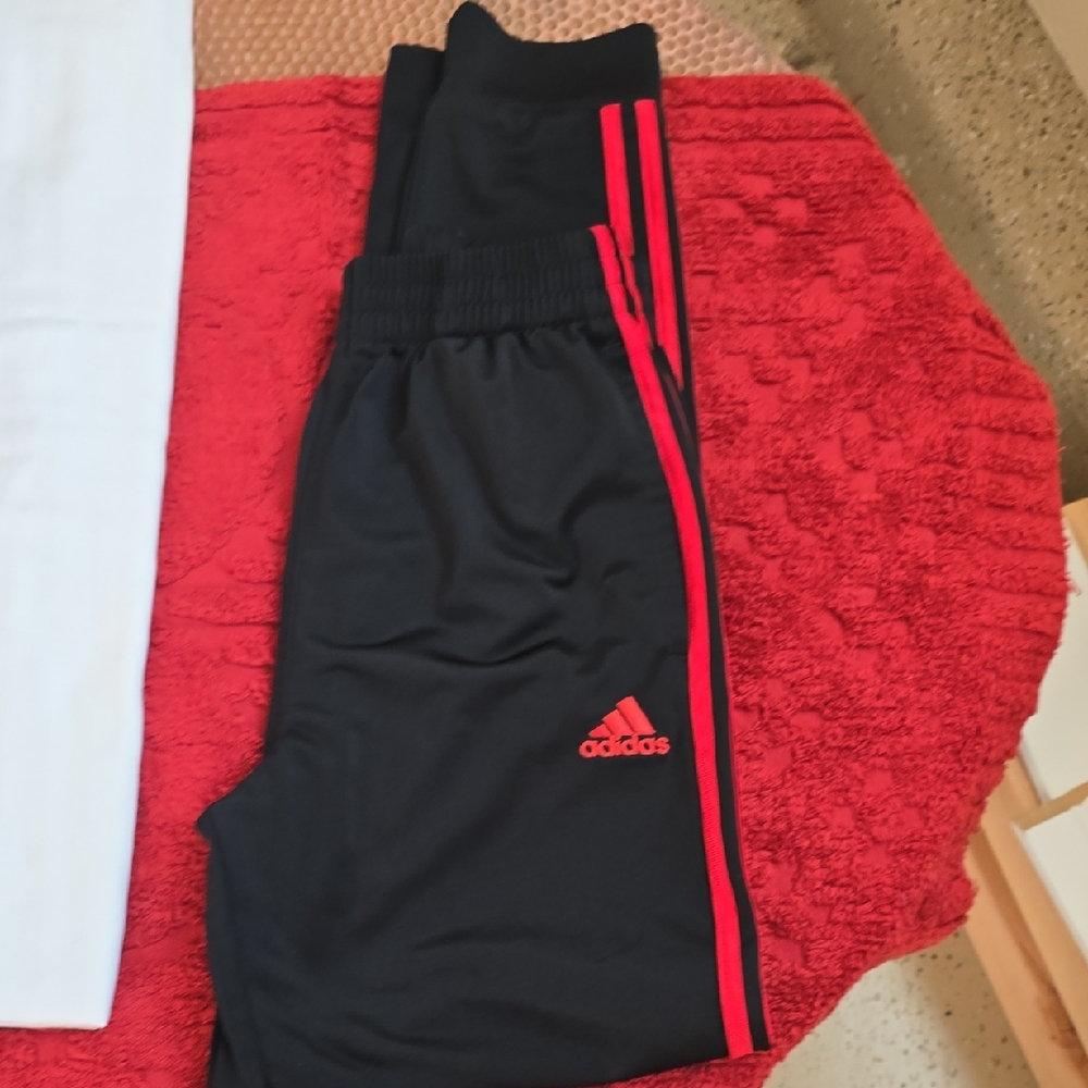 Adidas Kids Black Joggers with Red Stripes